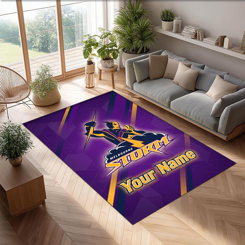 Melbourne Storm Crystal Velvet Rug, Custom Name Text Personalized Non‑Slip Floor Mat for Home Decor Gift