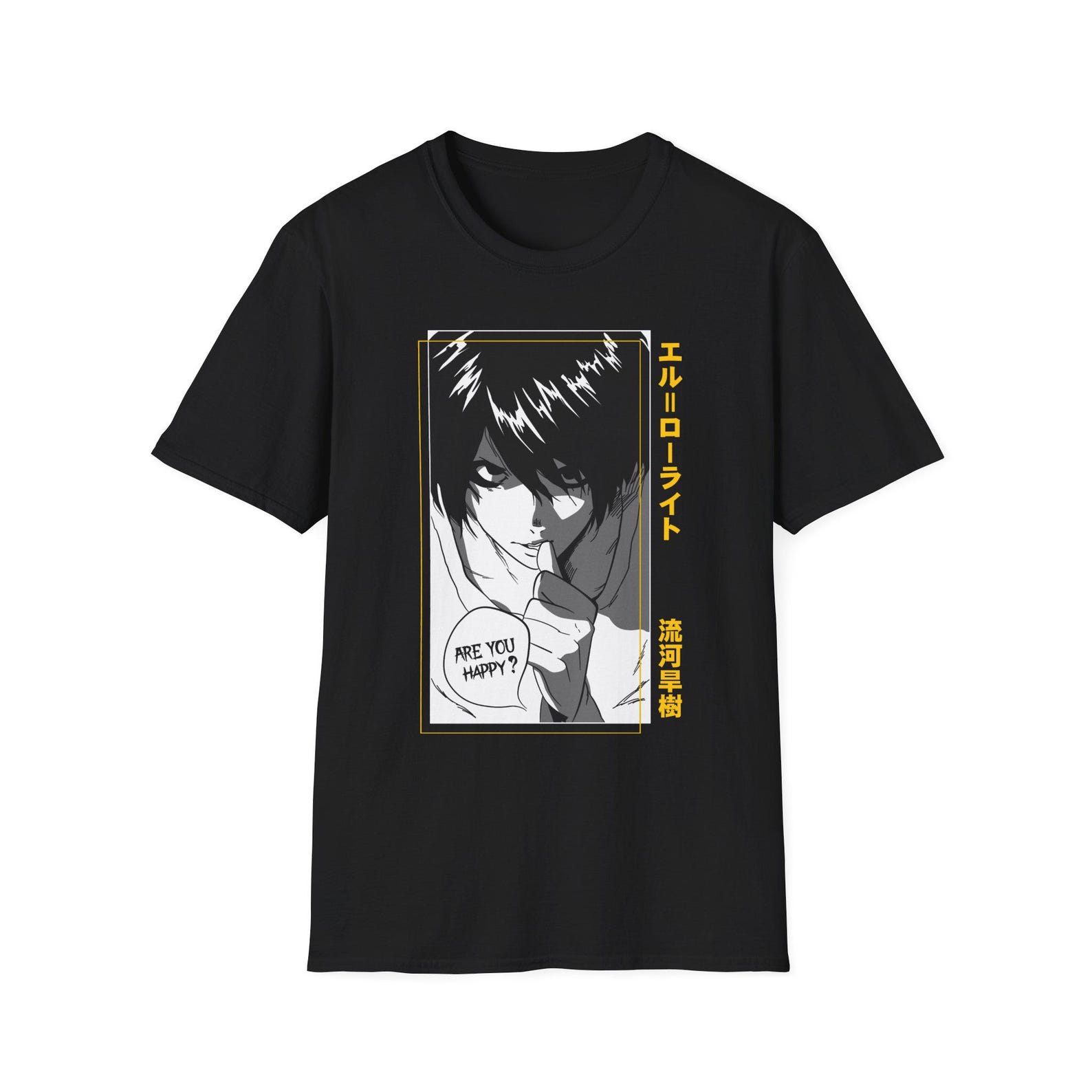 Manga Character Panel T-Shirt | Anime Noir Illustration, Japanese Text 2XL