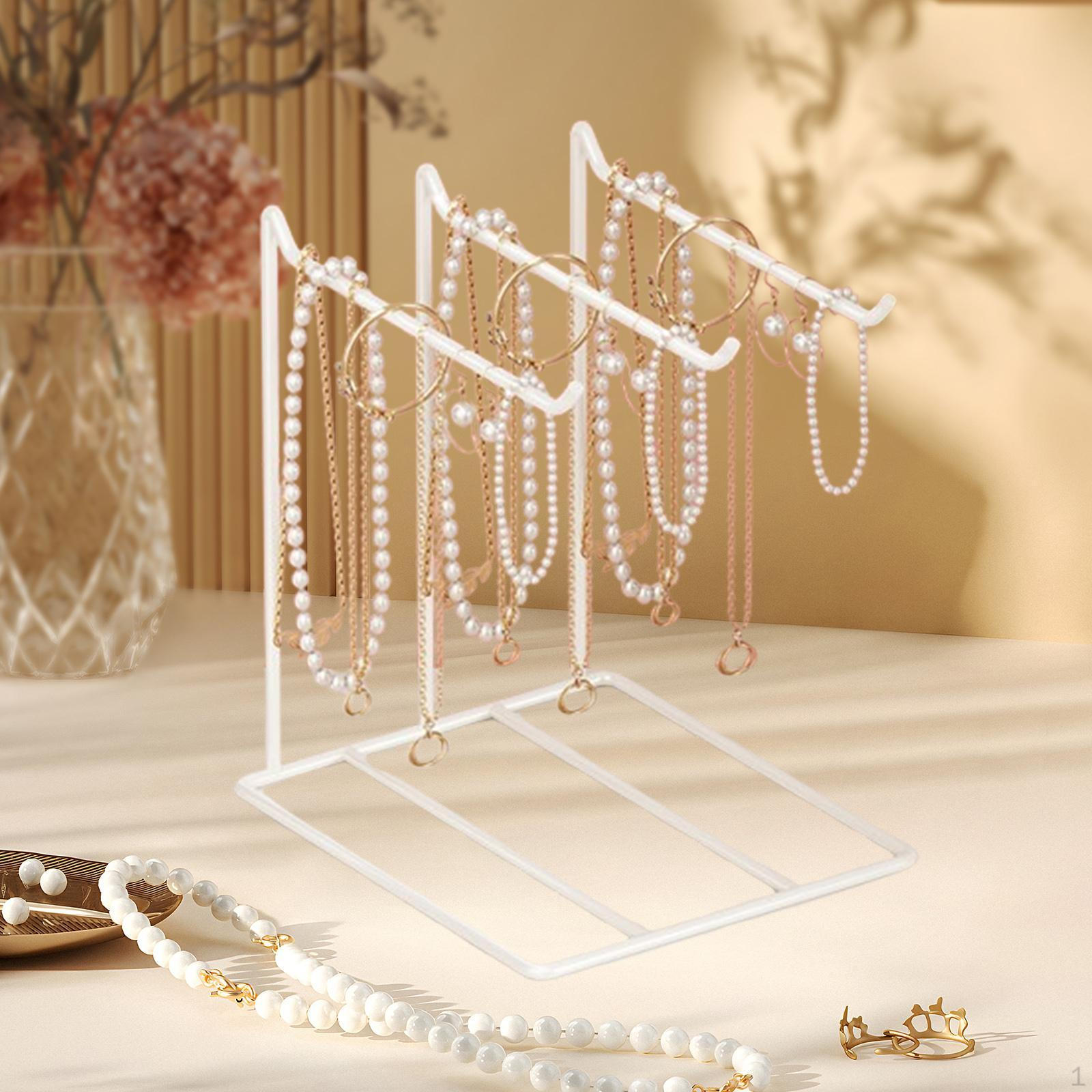 

Jewelry Organizer Earrings Storage Holder Lightweight Stylish Necklaces Hanging Rack with 3 Hangers белый