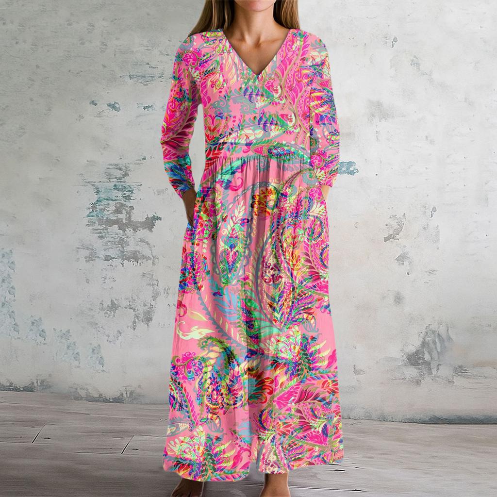 Women's Fashion Dress Spring V-neck Long Sleeve Dress
