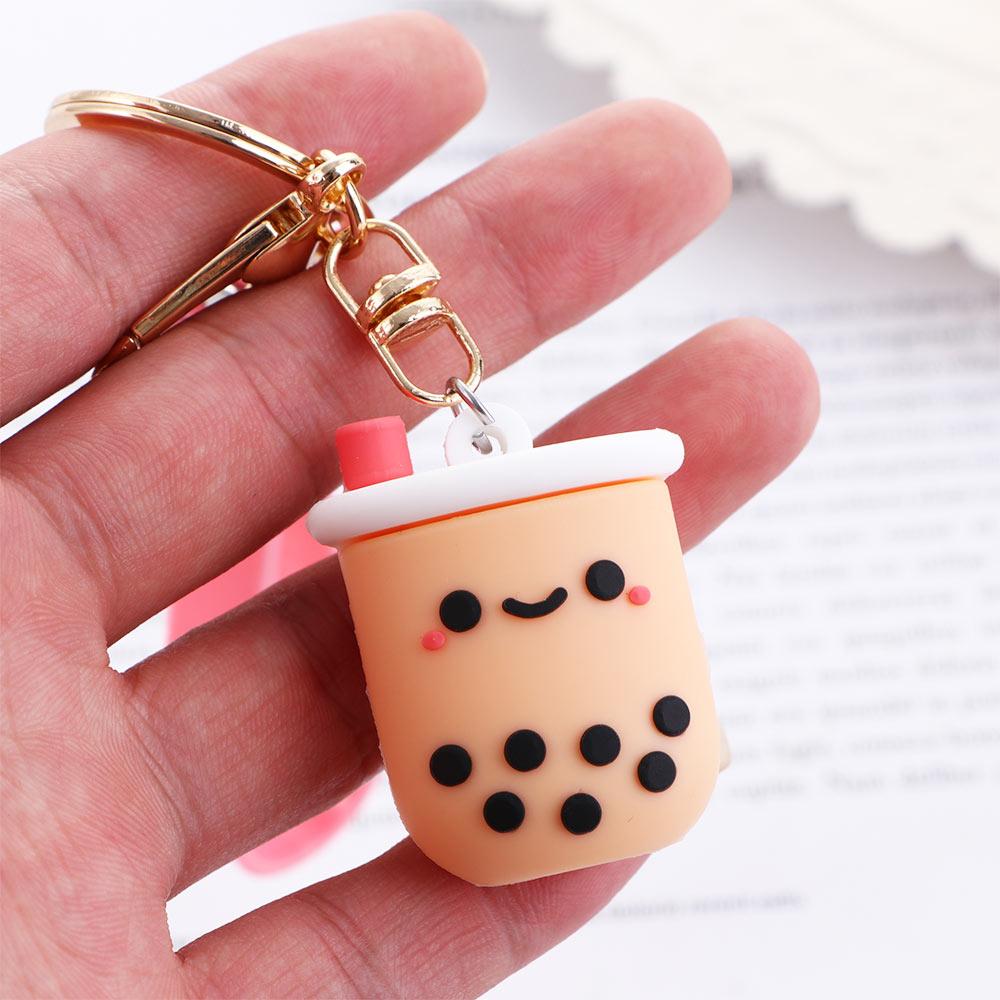 Wild Simulation Gift Silicone Ladies Car Accessories Pearl Milk Tea Keychain Bag Pendant Key Rings