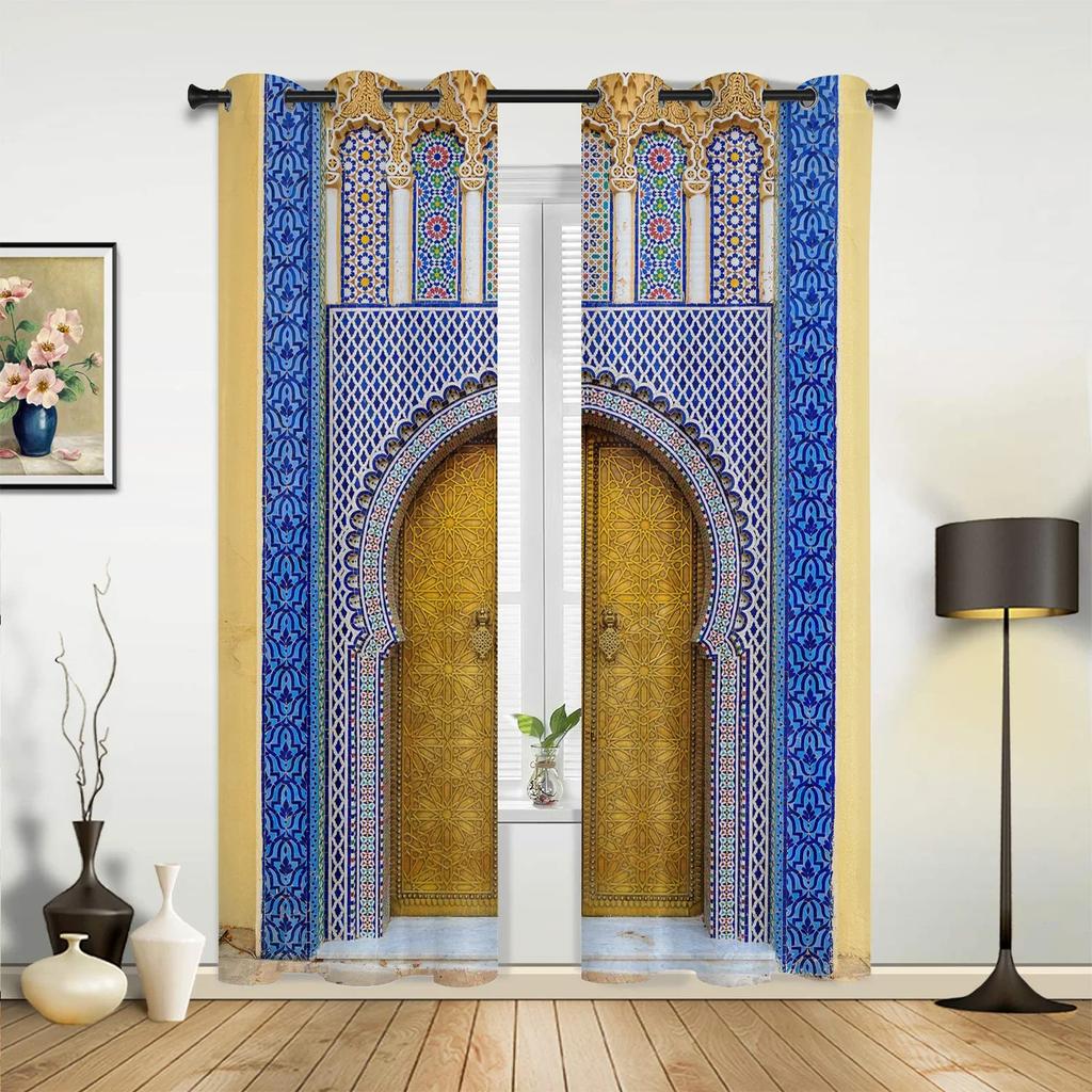 Modern Moroccan Medieval Vintage Door Curtains Bedroom Living Room Drapes Kitchen Children Window Curtain Home Decor Polyester Ideal For Sitting