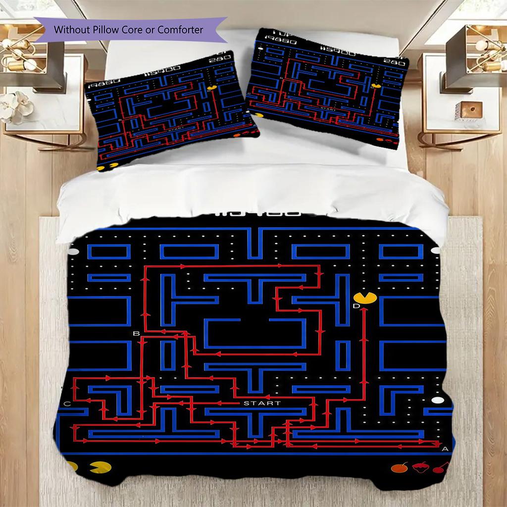 Classic Arcade Maze Adventure Bedding(1 * Duvet Cover + 2 * Pillowcase, Without Core) Christmas Birthday Gift Duvet Cover and Pillowcase Bedding Set