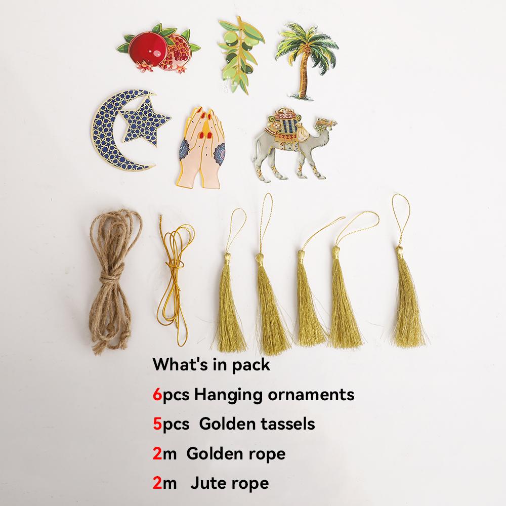 Ramadan Kareem Hängegirlande Islamische Kamel Granatapfel Palme Mond Stern Deko für Muslimisches Fest Heimparty Wandornament Geschenke