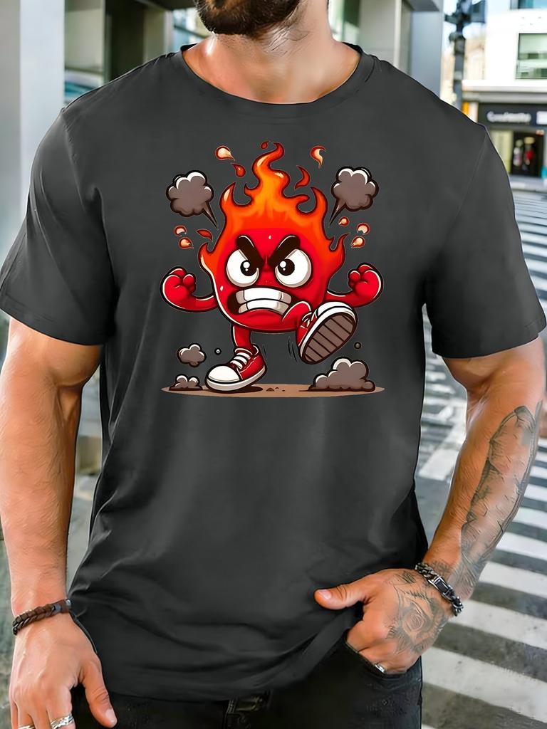 Mad Fire Cartoon Mascot Print Unisexs Soft Cotton Crew Neck Short Sleeve Tee Loose Casual Summer Outdoor Daily Street Wear For Unisex