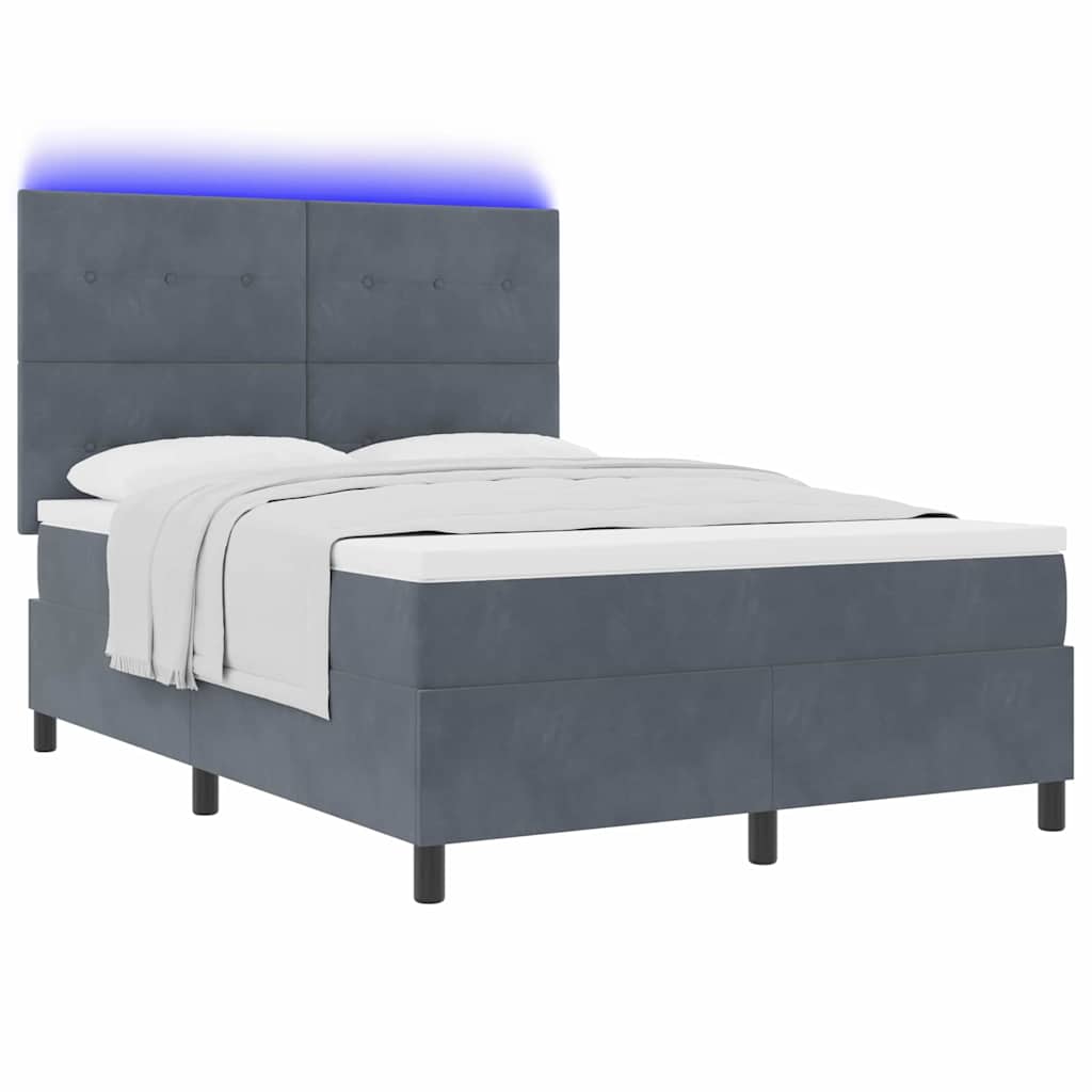 LED Box Spring Bed with Mattress Dark Gray 140 x 190 cm Velvet