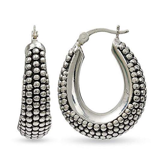 Real 925 Sterling Silver Jewelry Oval Antique Click-Top Hoop Earrings for Women 25MM
