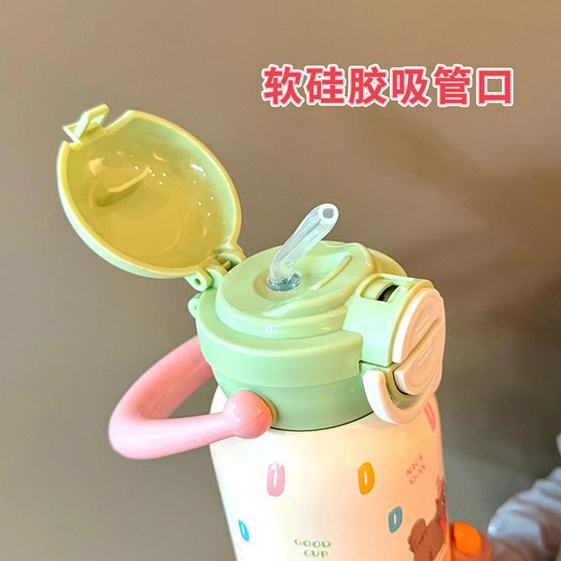 Water Bottle Handle Children's Thermos Cup High Value Cup Three Drinking Water Cup Stainless Steel Straw Cup Leak-proof