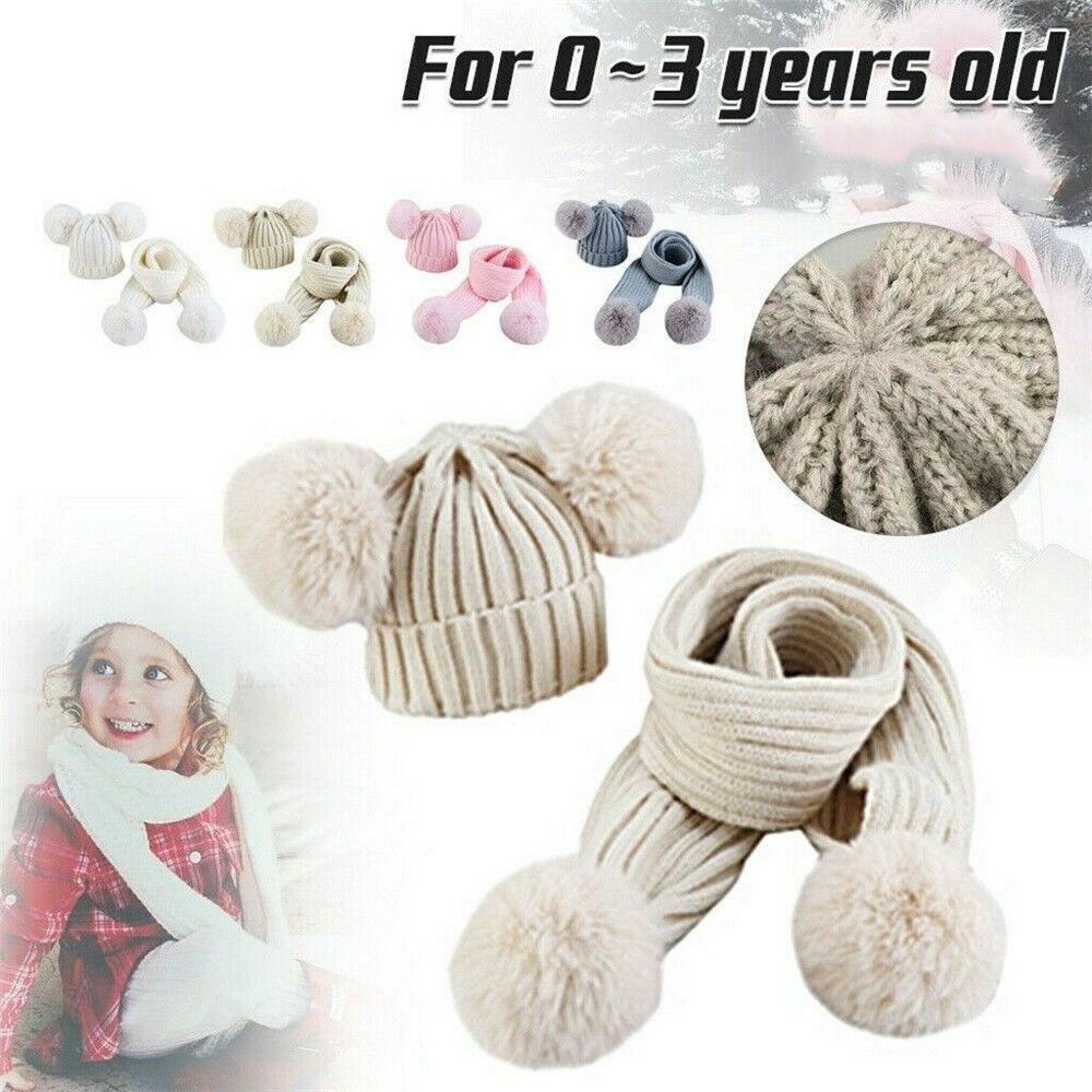 Winter Cute Pom Kids Knitted Hat Warm Bobble Hat Baby Beanie Cap