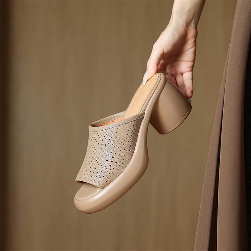 Fashion New Summer Slippers Open Toe Sandals for Women Chunky Heel Shoes Fashion Hollow Out High Heels Shoes Handmade Platform Shoes