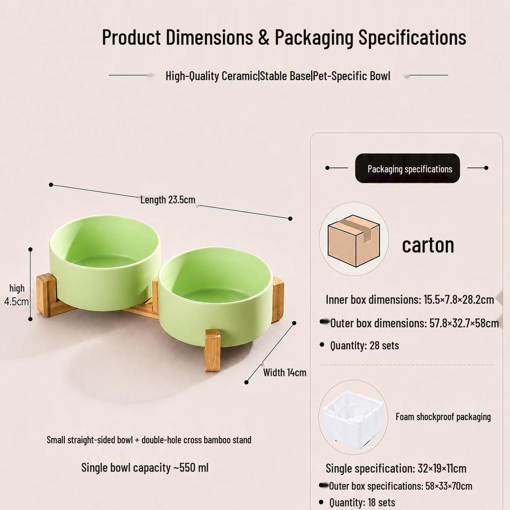 Non-Tip Ceramic Cat & Dog Bowl Set - Easy To Clean, Two-in-One Design