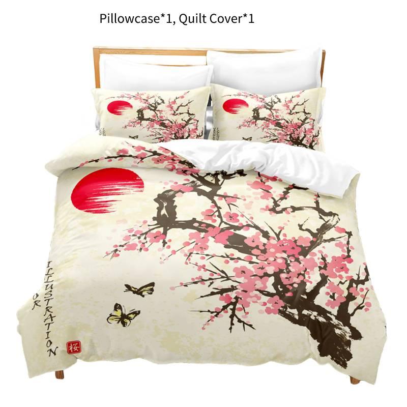New Cross-border Chinese Style Ink Painting Digital Printing Flannel Bedding Set