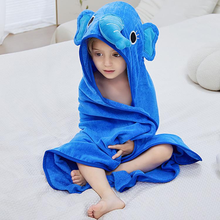 MICHLEY 100% Cotton Child Cartoon Elephant Bath Robe Kids Animal Hoodie Sleep Baby Hooded Towel (as the picture,90*90 cm&300 - 499 GSM)