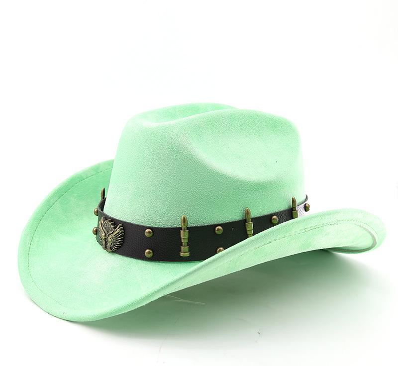 Suede Western Cowboy Hat Vintage Metal Jazz Hat Men's and Women's Ethnic Style Autumn and Winter Big-brimmed Top Hat