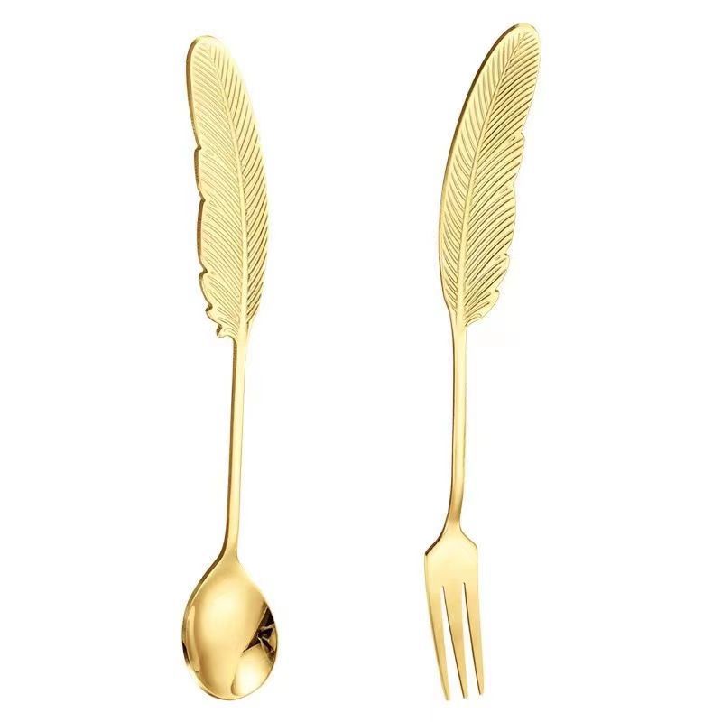 1Pcs Creative 304 Stainless Steel Spoon Feather Spoon Fork Coffee Spoon Christmas Gifts Kitchen Accessories Tableware Decoration