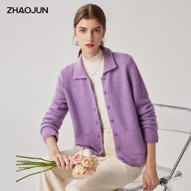 Zhaojun Women's 100% Cashmere Thickened Lapel Cardigan