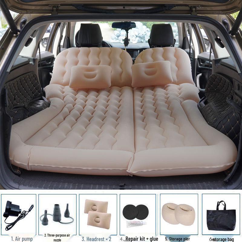 Universal Inflatable Car Mattress - Portable Folding Flocked Bed for Back Seat, SUV, and Sedan Trunk