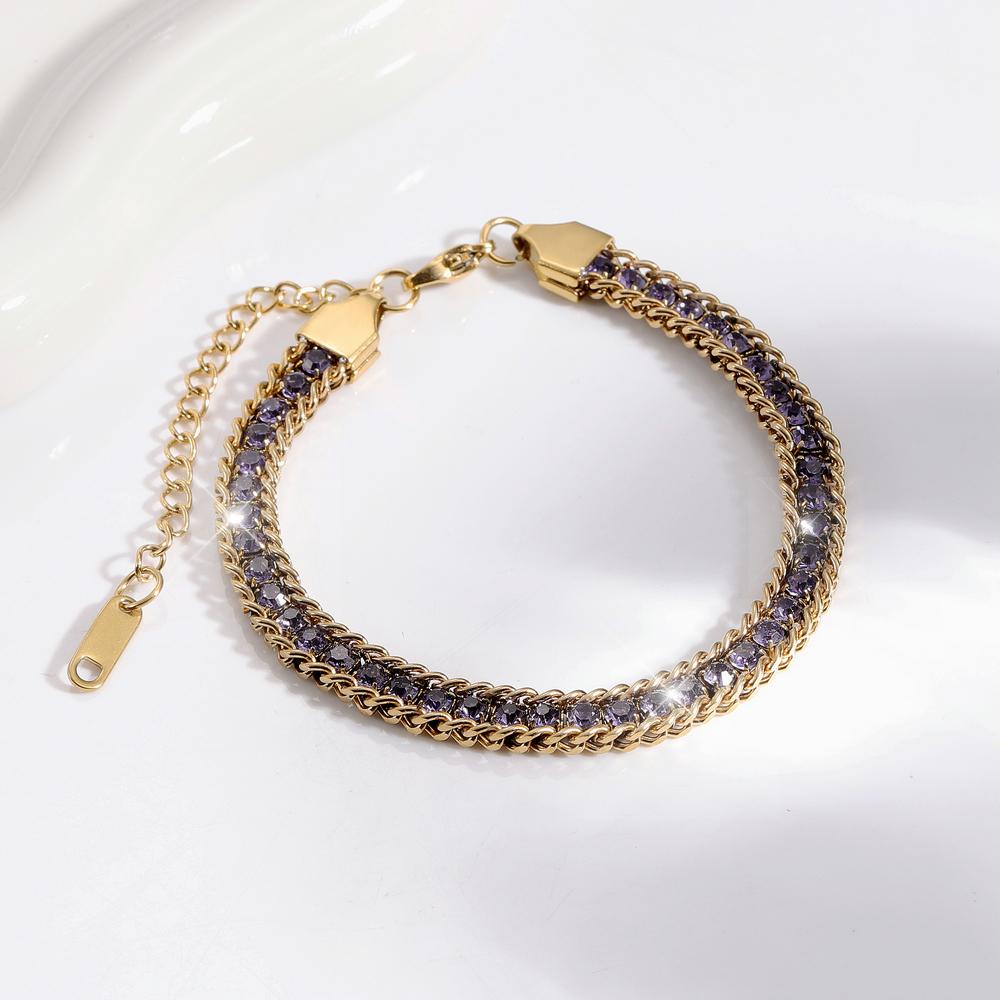 Stainless Steel Gold Rainbow Tennis Bracelet Adjustable Multiple Color Diamond Rhinestone Tennis Chain Bracelet