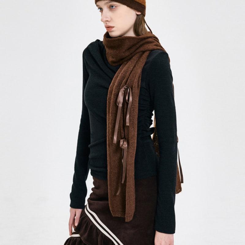 KIMZISU Ribbon Tied Muffler _ BROWN