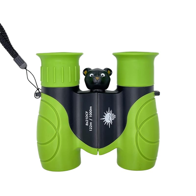 

Sun Company binox - Binoculars for kids with fun bear head focus knob | 8x magnification binoculars for kids For camping, hiking, and exploring