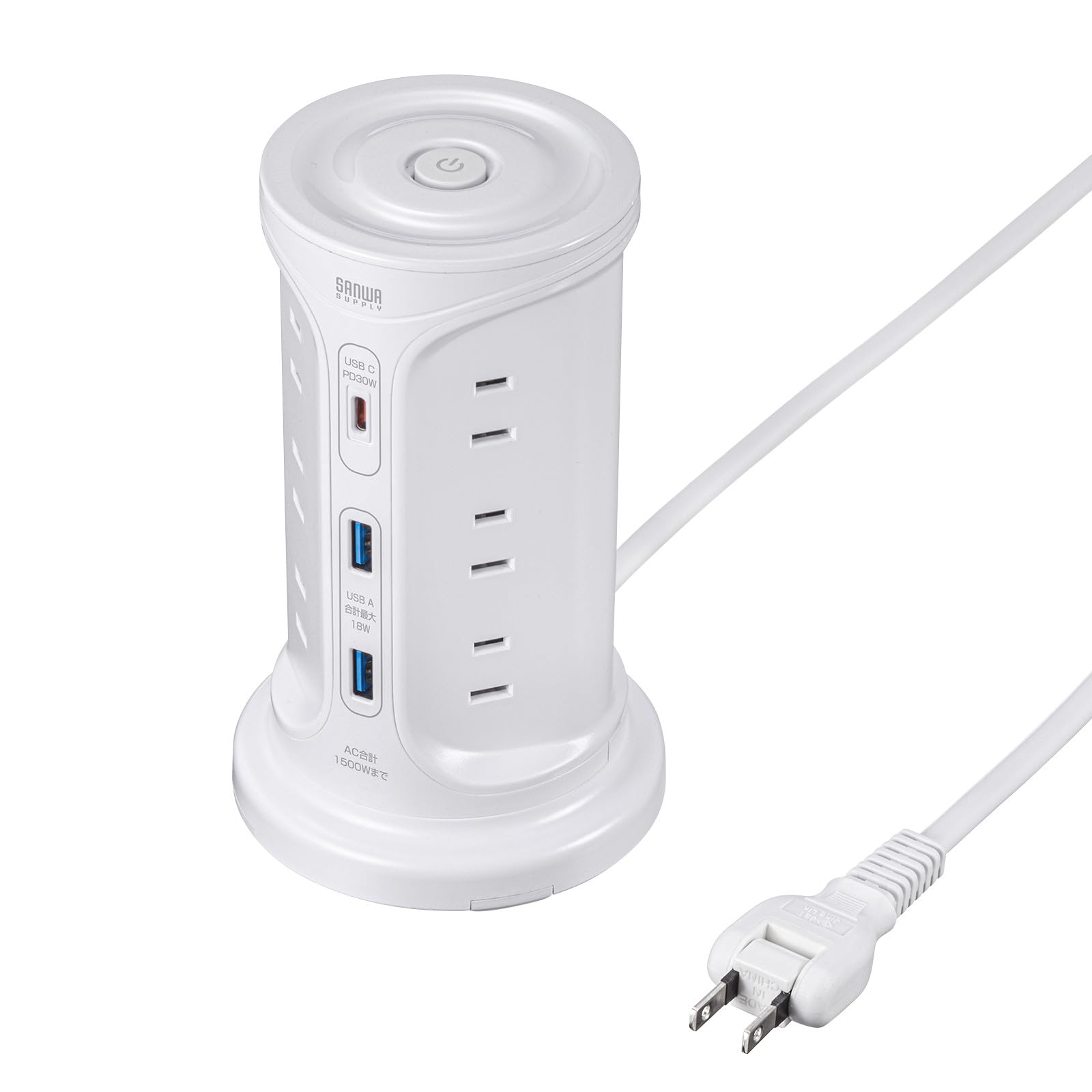 

Sanwa Supply Tower Tap with USB Charging Function White TAP-B112C1A2W