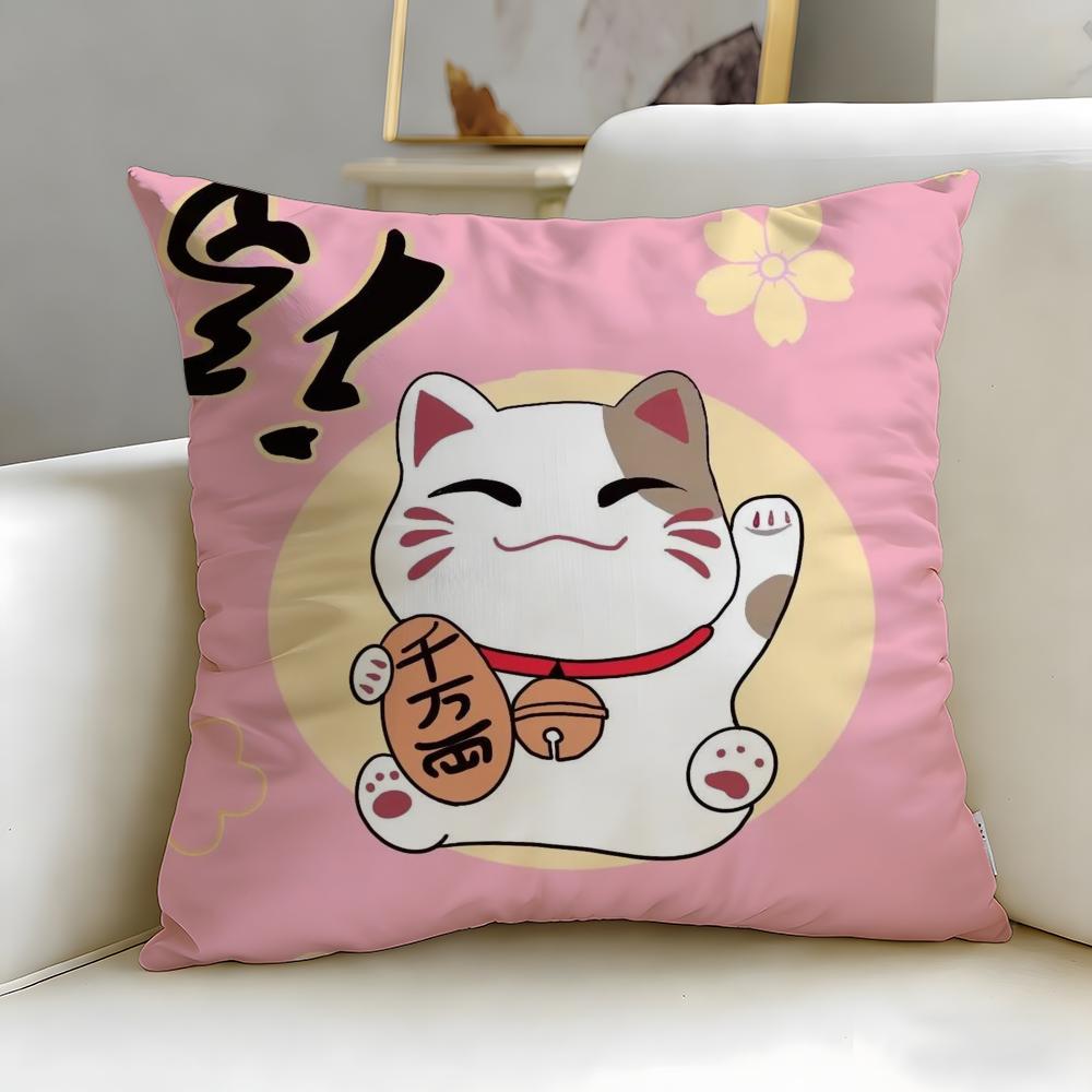 classic Neko Rich Luck Money Cat Cushion Cover Soft & Easy-Wash Pillow Case – Versatile for Couch, Bed, Travel and Office