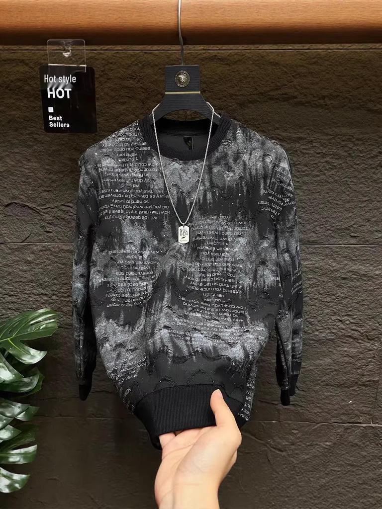 Herren Trendy Glitzer Ripped Hoodie: Lässiges Rundhals-Langarmshirt für Frühling/Herbst