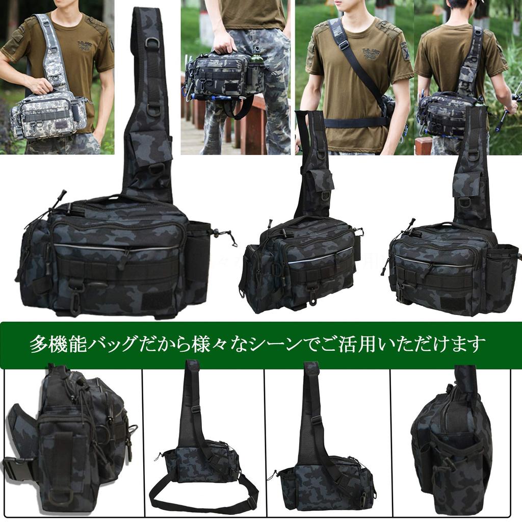 [nda-style] Fishing Bag, Shoulder Bag, Multifunctional, Large Capacity, Tackle Bag for Run and Gun Fishing, Includes 5 Carabiners and a Waterproof