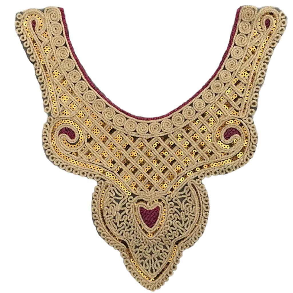 Elegant Embroidered Lace Collar Neckline Appliques Trim with Sequins Ethnic Style Sew On Patches for Fashionable Women
