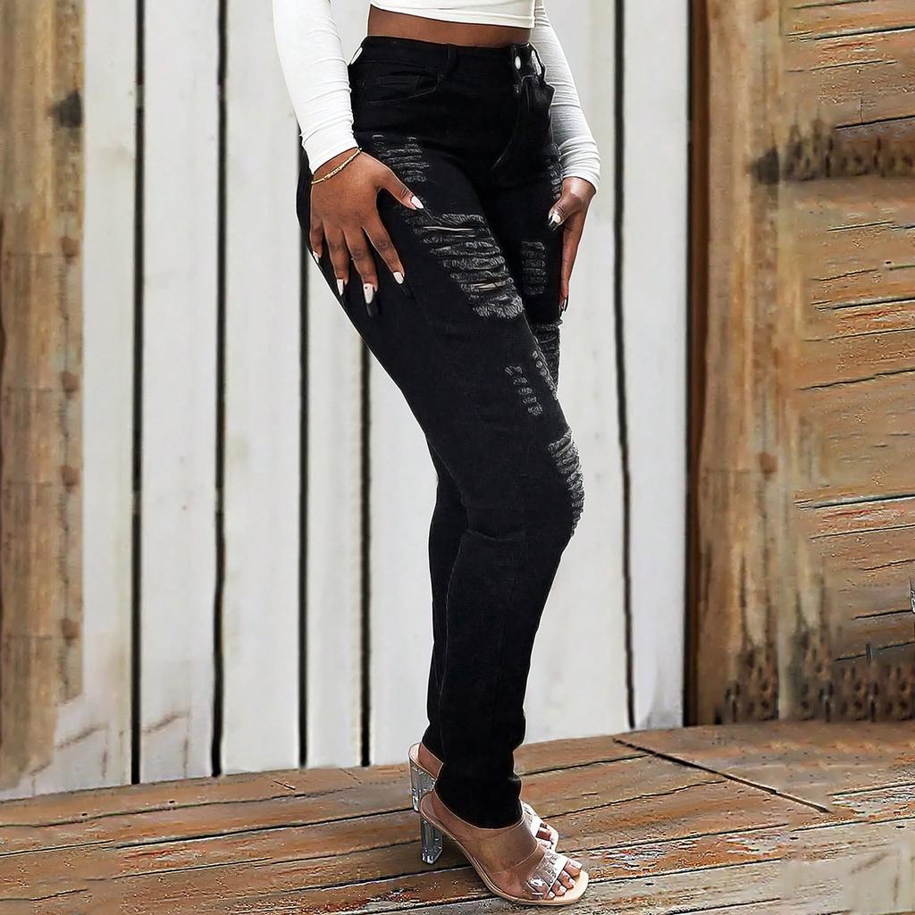 Women's Trousers Large Size Stretch Jeans Loose Semi-Elastic Pants