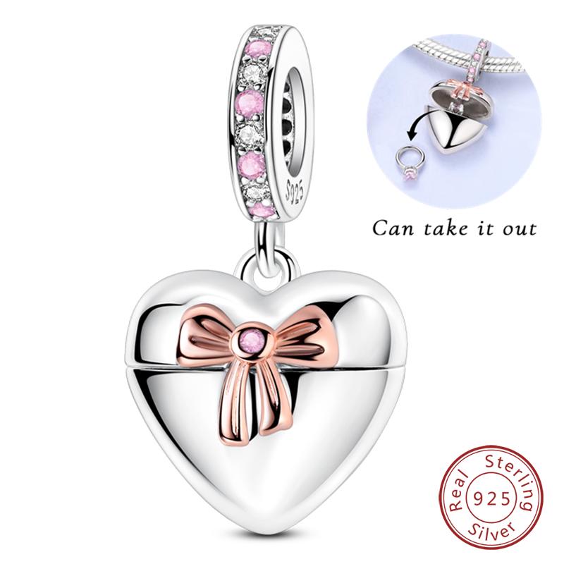 Copper Charms Beads Forever Love Heart Shaped Bow Family Charms Dangle For Bracelet Woman Diy Jewelry Gift