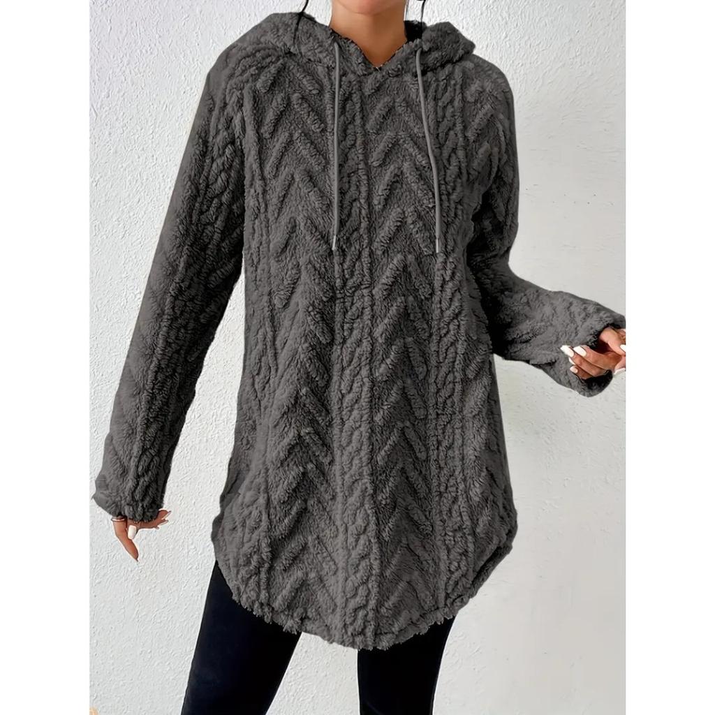 Women's Hooded Long Sleeve Regular Fit Sweatshirt Drawstring Solid Color Casual Top