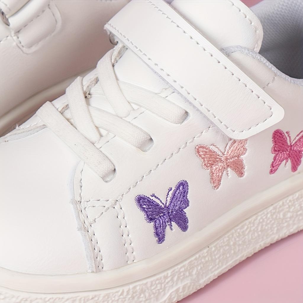 [Slip-Resistant | Comfortable] Slip-Resistant, Comfortable Youngsters' Butterfly Sneakers - Lace-Up Casual Shoes with Closure, White Low-Top Design
