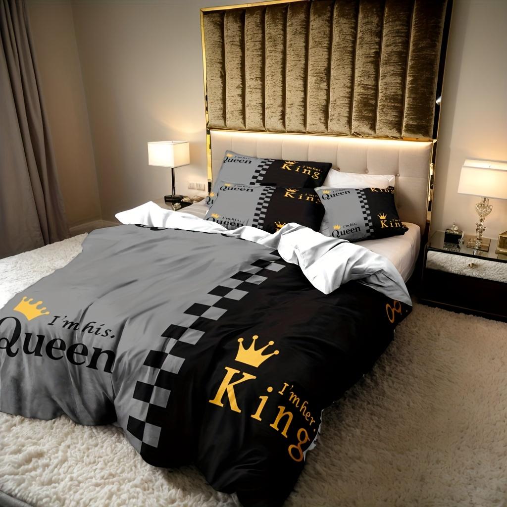 Valentine'S Day King And Queen Duvet Cover Set Crown Design Print Soft And Breathable Polyester Machine Washable