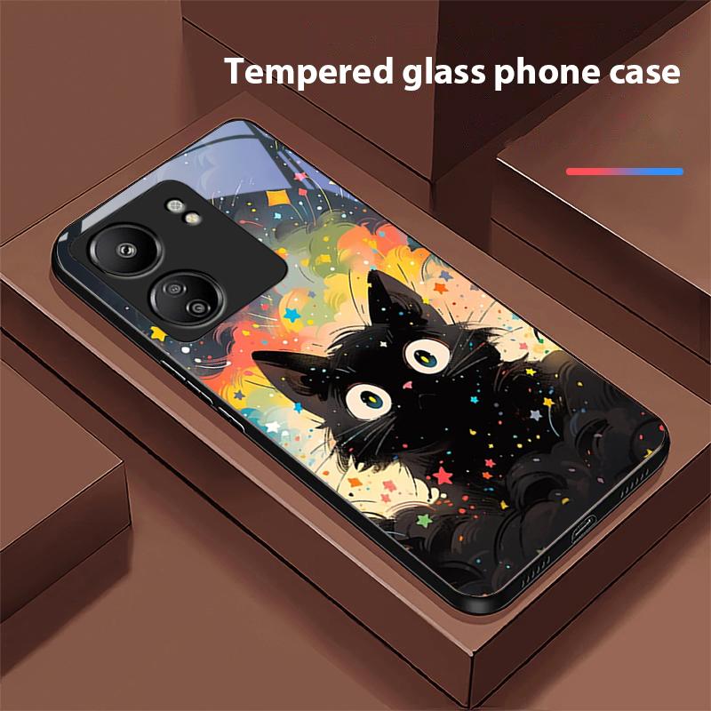 

Милый маленький черный котик для Xiaomi Redmi 13C Note13 12 Pro Plus 5G Note 9 13T Pro POCO X6 F5 F6 Черный чехол для телефона из закаленного стекла For Redmi 9A