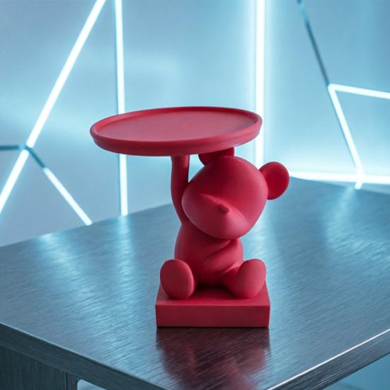 Bear Key Dish Bowl for Entryway Table 3D Printed Cute Bear Statue with Tray Cartoon Animal Figurine Candy Dish for Indoor Home Decor