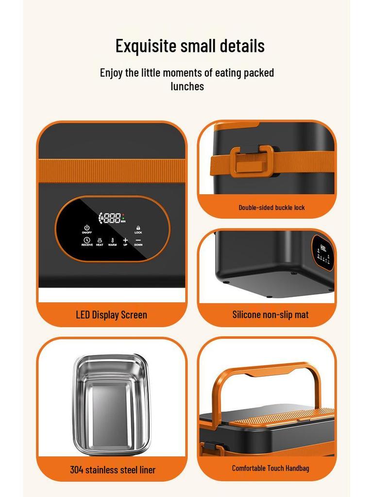 Self-Heating Insulated Wireless Lunch Box - Stainless Steel for Students & Office Workers