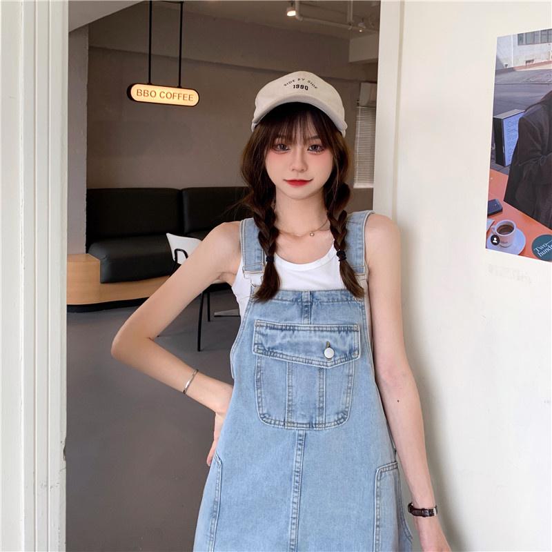 Oversize Women Denim Suspender Strap Dresses Summer Sleeveless Loose Casual Short Dress Female Versatile Sundress