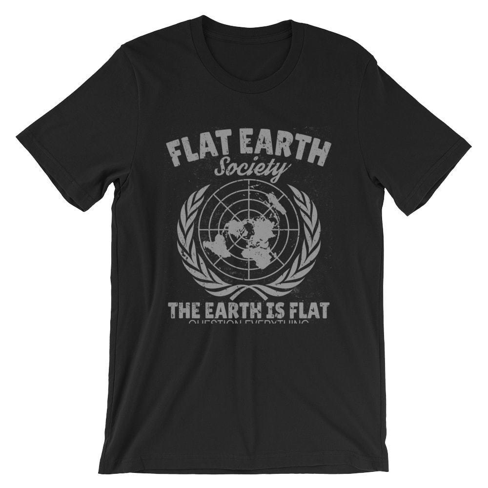 Flat Earth Society Distressed T-Shirt. 100% Cotton Premium Tee Black NEW
