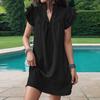 Women's Fashion Casual Solid Color V-Neck Loose Ruffle Sleeve Short Dress