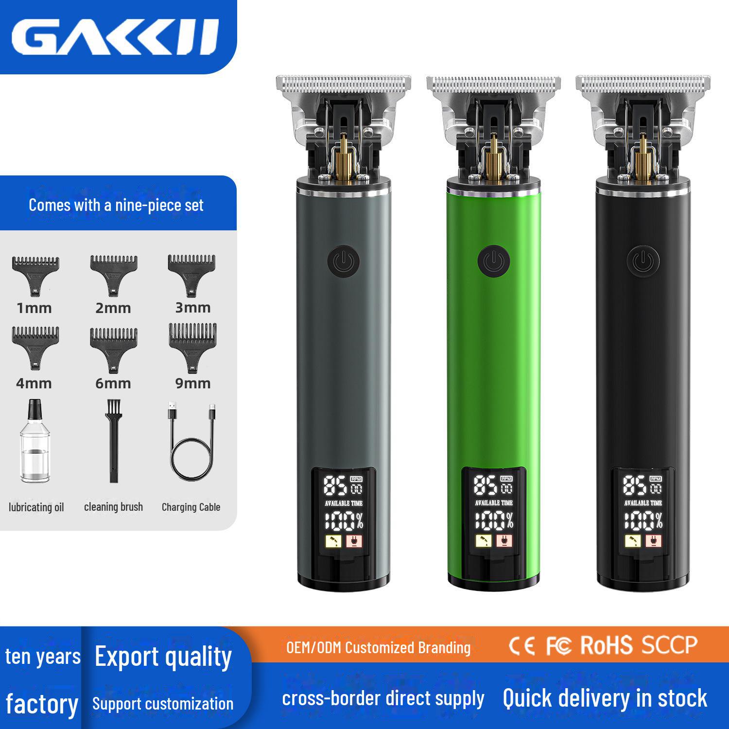 

Men s Waterproof Electric Hair Clipper with Glossy Head and Carved Design