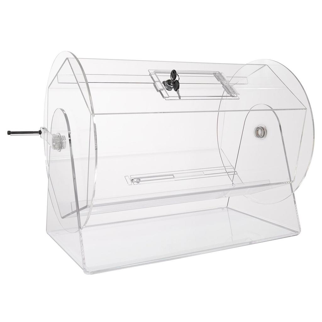 Acrylic Raffle Drum, Holds 10000 Tickets or 300 Raffle Balls, Professional Raffle Ticket Spinning Cage with 2 Keys, Transparent Lottery Spinning