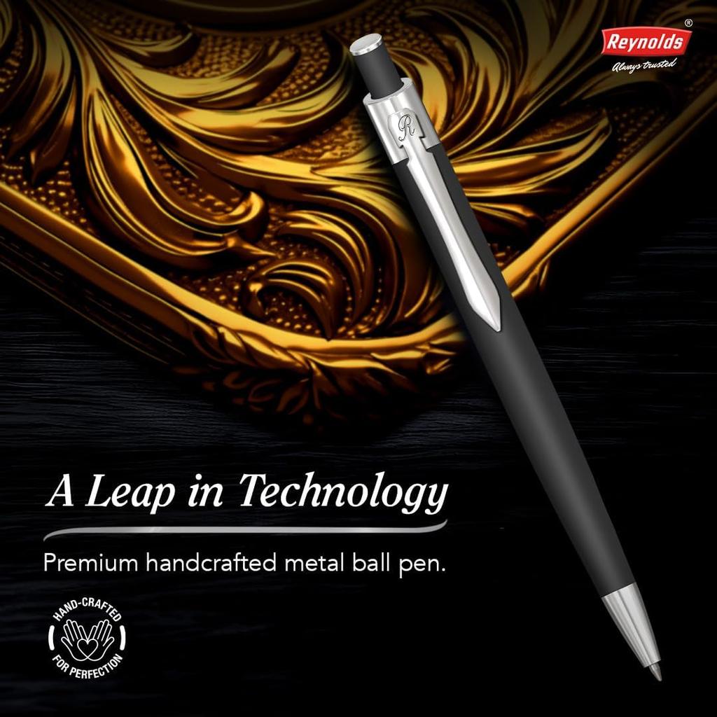 Reynolds Iconic Onyx Metal Ball Pen Blue Ink 0.7mm Retractable Premium Writing Pen For Office School And Gifting Use