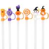 10Mm 0.4In Halloween Straw Cover Cap Silicone Straw Topper For Cup Kawaii 3D Reusable Straw Halloween Party Gift Decor
