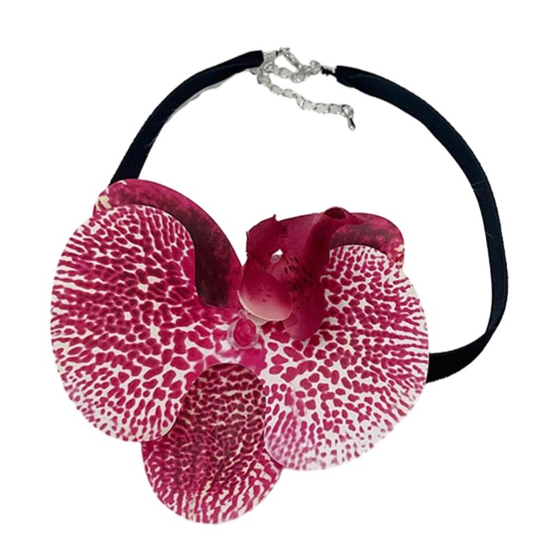 Phalaenopsis Blossom Necklace Simulation Flower Neckchain Women Girls Collarbone Chain Eye Catching Choker Accessory