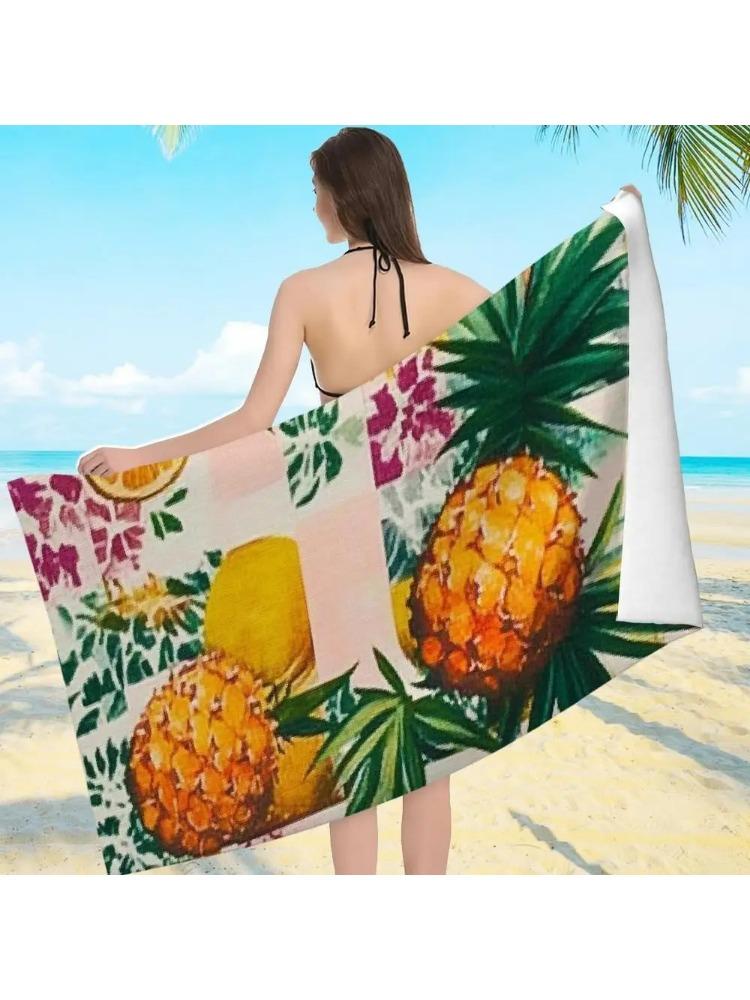 Tropical Pineapple & Fruit Patchwork Beach Towel – Ultra Soft Microfiber Quick Dry Sand Free Oversized for Adults Perfect for