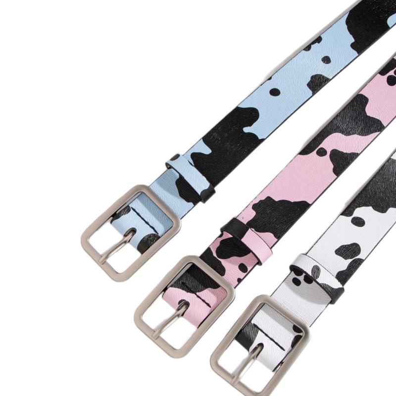 Black & White Cow Print Pony Hair Women's PU Waist Belt with New Date Buckle