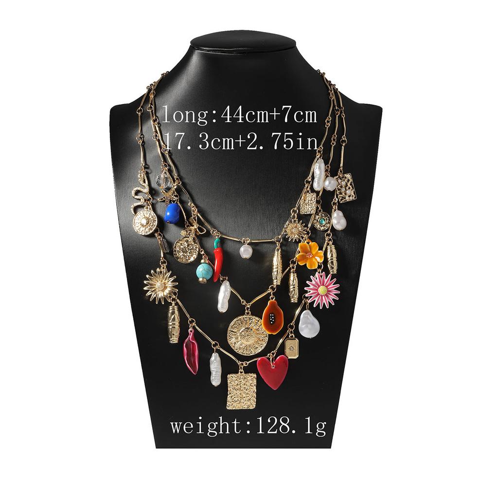 Bohemian fashion personality multi-layer stacking wearing alloy sunflower snake versatile beach casual women's necklace