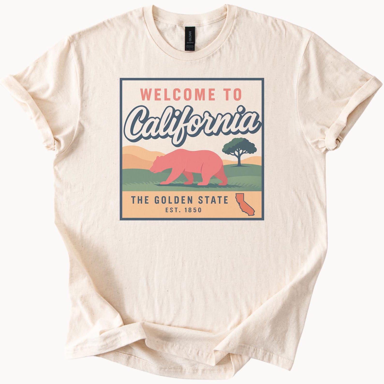 California Bear Graphic T Shirt Welcome to California Golden State Est 1850 Sunset Landscape Tee California Souvenir Shirt 130
