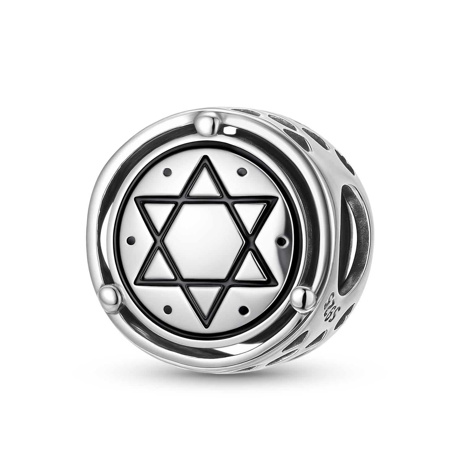 Creative Mystery Solomon Seal Symbol S925 Silver Plain Silver Beaded Personality Bracelet DIY Jewelry Accessories Beads S925 sterling silver